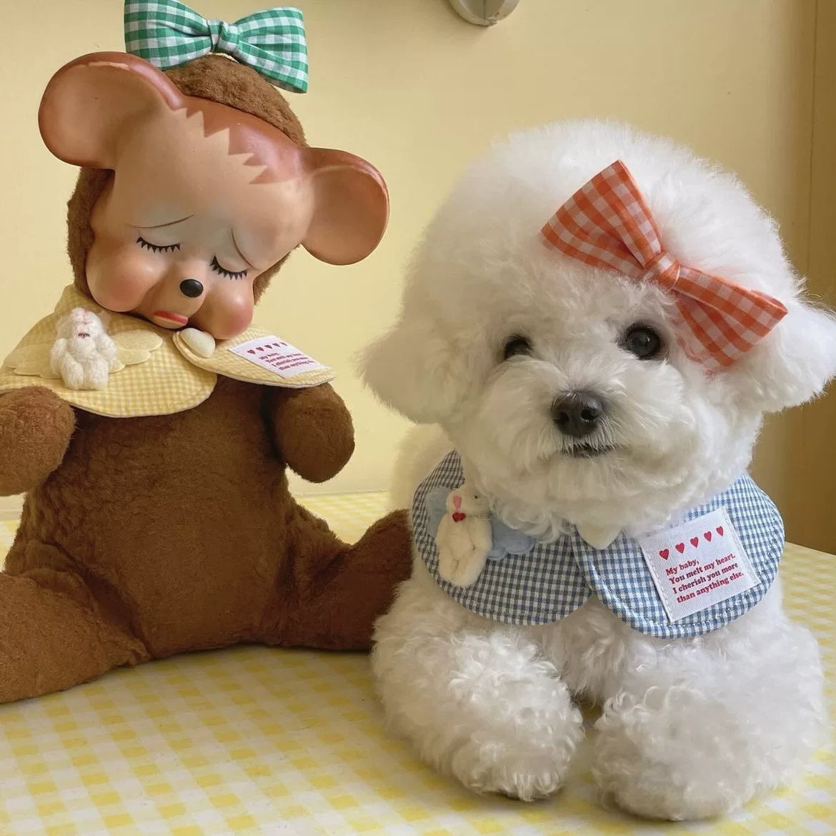 Yogusxz | Cute Plaid Pet Scarf Bib with Rabbit Cape Design for Cats and Dogs