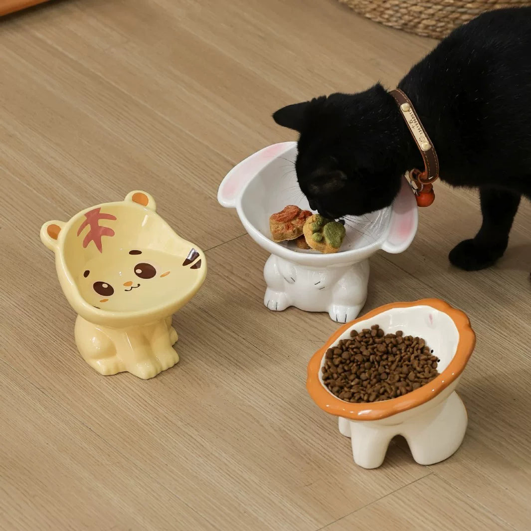 Yogusxz | Cartoon-Style Ceramic Pet Bowl with Angled Design for Cats and Dogs