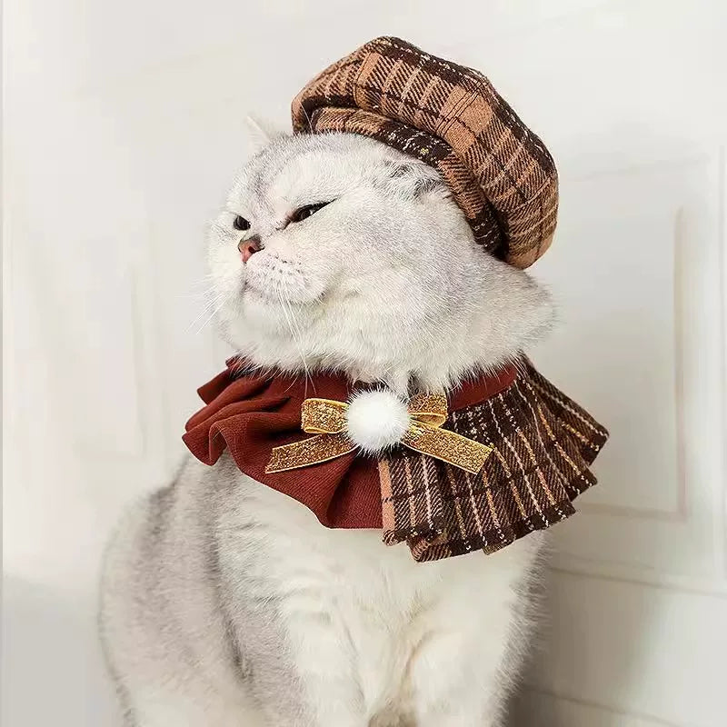 Yogusxz | Decorative Octagonal Pet Hat and Bib Set for Cats and Small Dogs