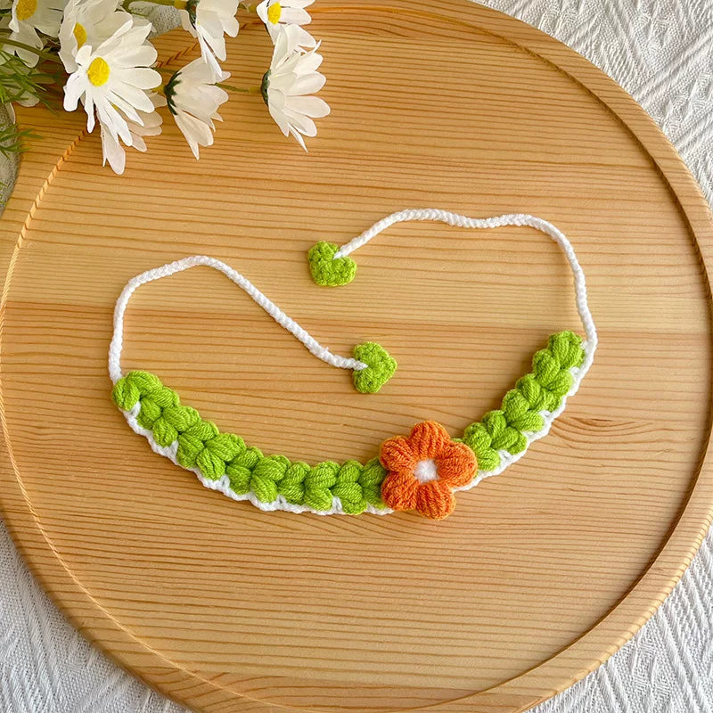 Yogusxz | Knitted Pet Scarf and Braided Collar with Decorative Flower for Cats and Dogs