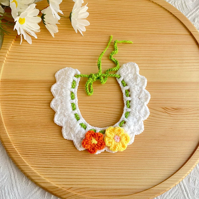 Yogusxz | Knitted Pet Scarf and Braided Collar with Decorative Flower for Cats and Dogs