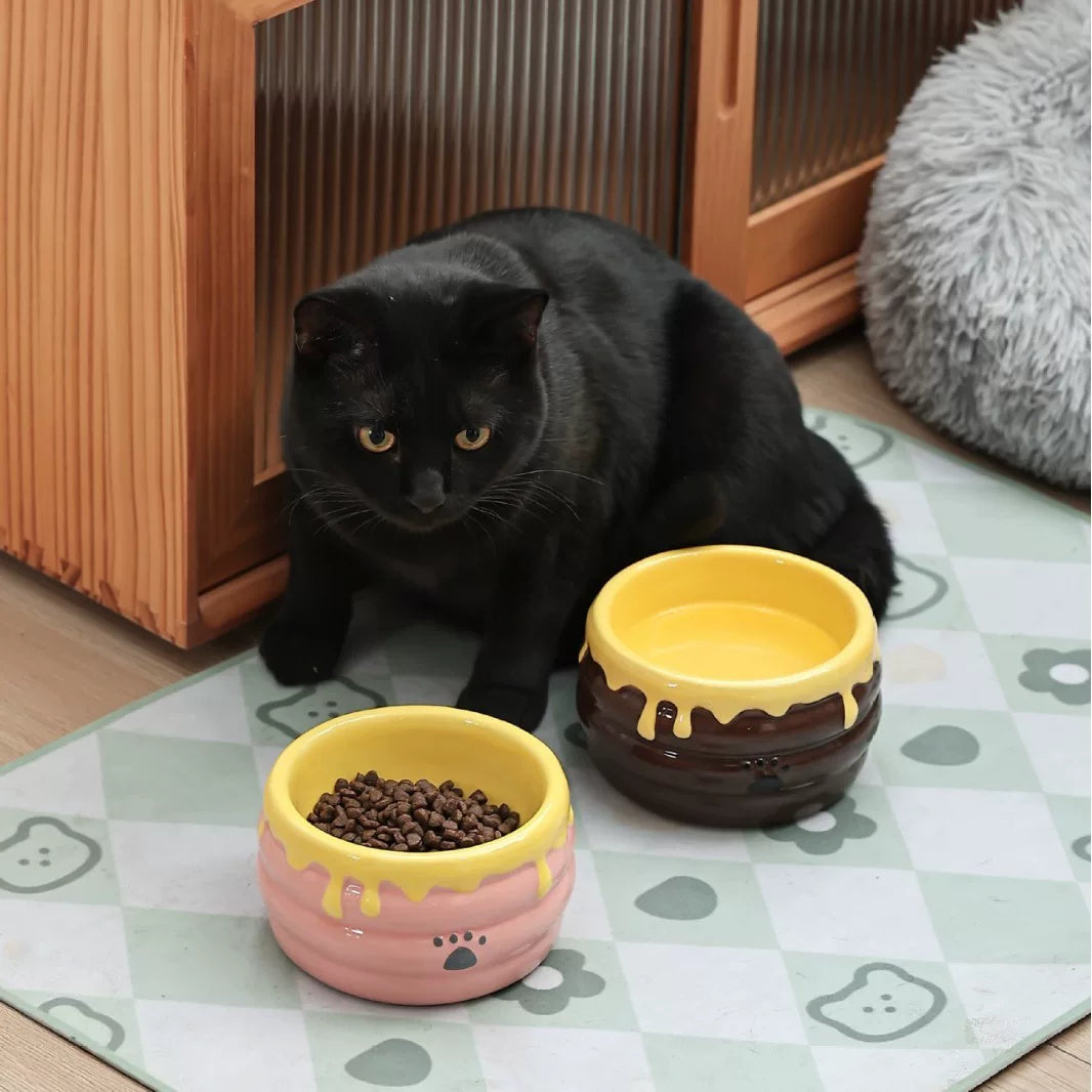 Yogusxz | Honey Jar–Inspired Ceramic Raised Bowl for Cats and Small Dogs