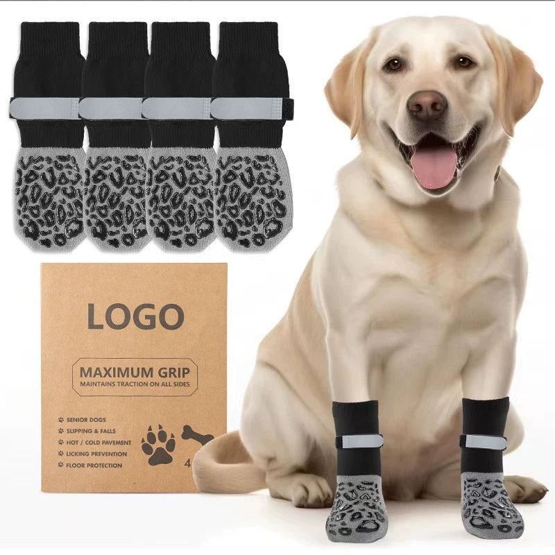 Yogusxz | 4-Pack Cotton Pet Socks for Indoor Use, Non-Slip Dog Paw Covers